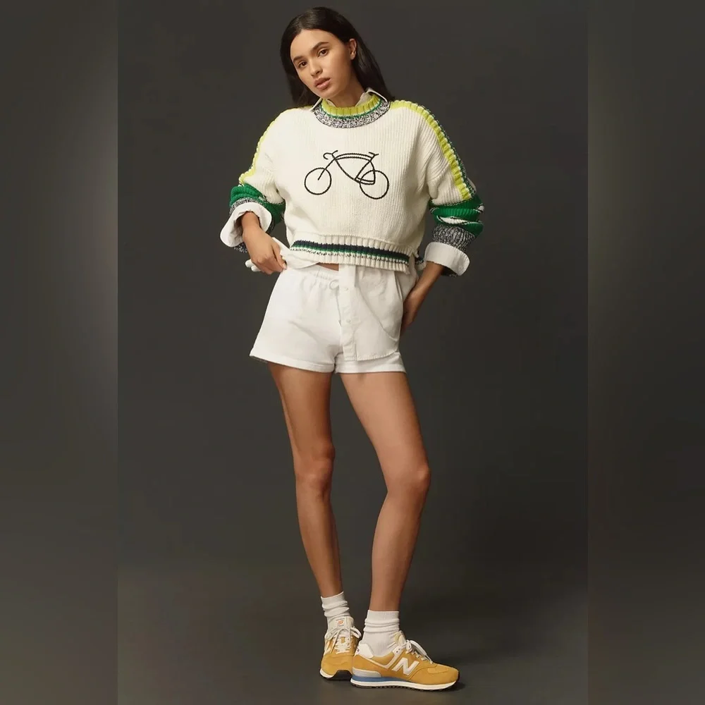 NWT Size L - Daily Practice Cotton Le Tour Crop Crew-Neck Sweater - Picture 8 of 16